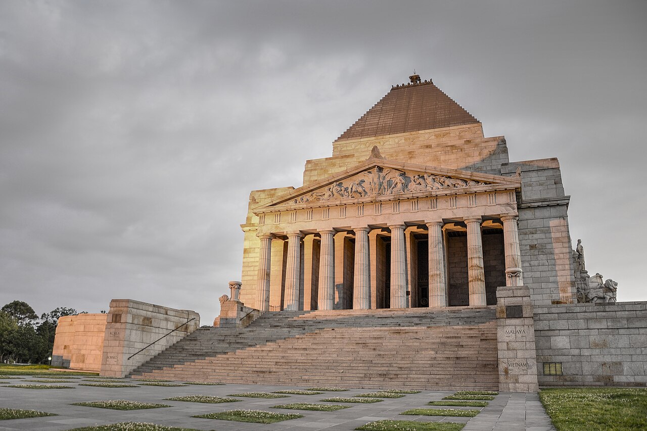 The Shrine of Remembrance and its entrance steps, Melbourne